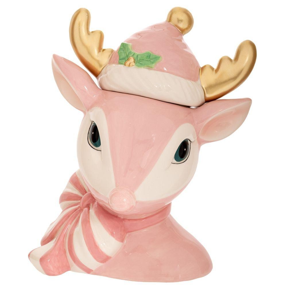 BARATTOLO CERVO ROSA CORNA ORO 23X17X28CM